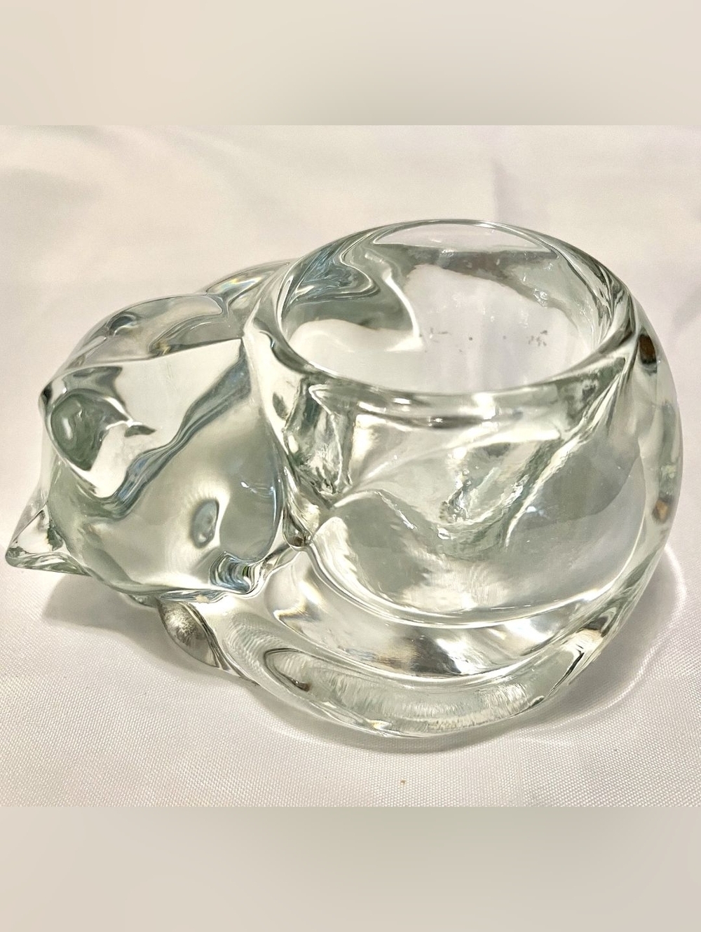 Vtg Sleeping Cat Candle Holder #4458 Indiana Glass Clear Votive/Tea Light